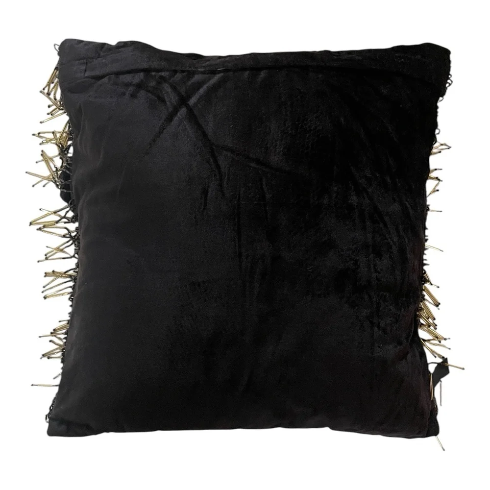 2 Borgata Decorative Silk Pillows Beaded Fringe Floral Square Brown Gold 15”